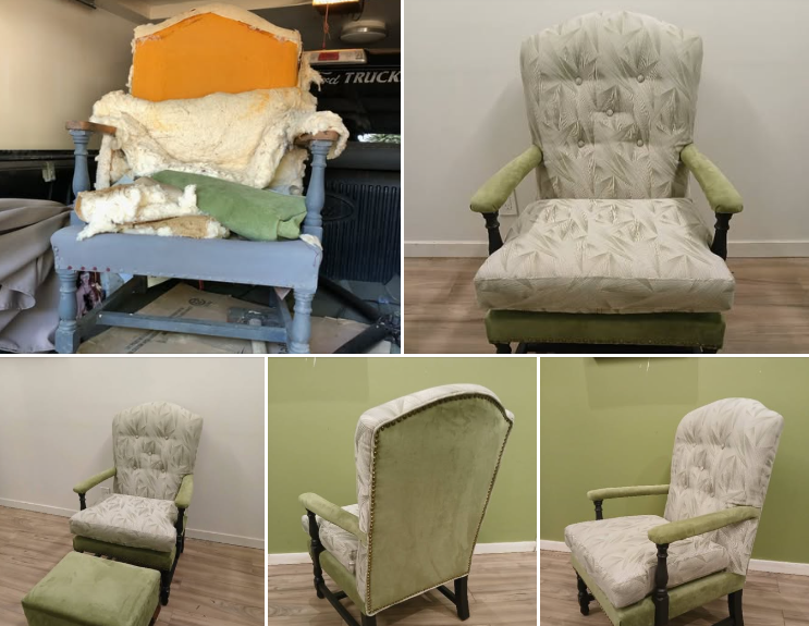 Antique chair frame upholstered