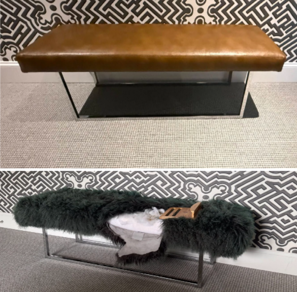 Long bench upholstered in vinyl