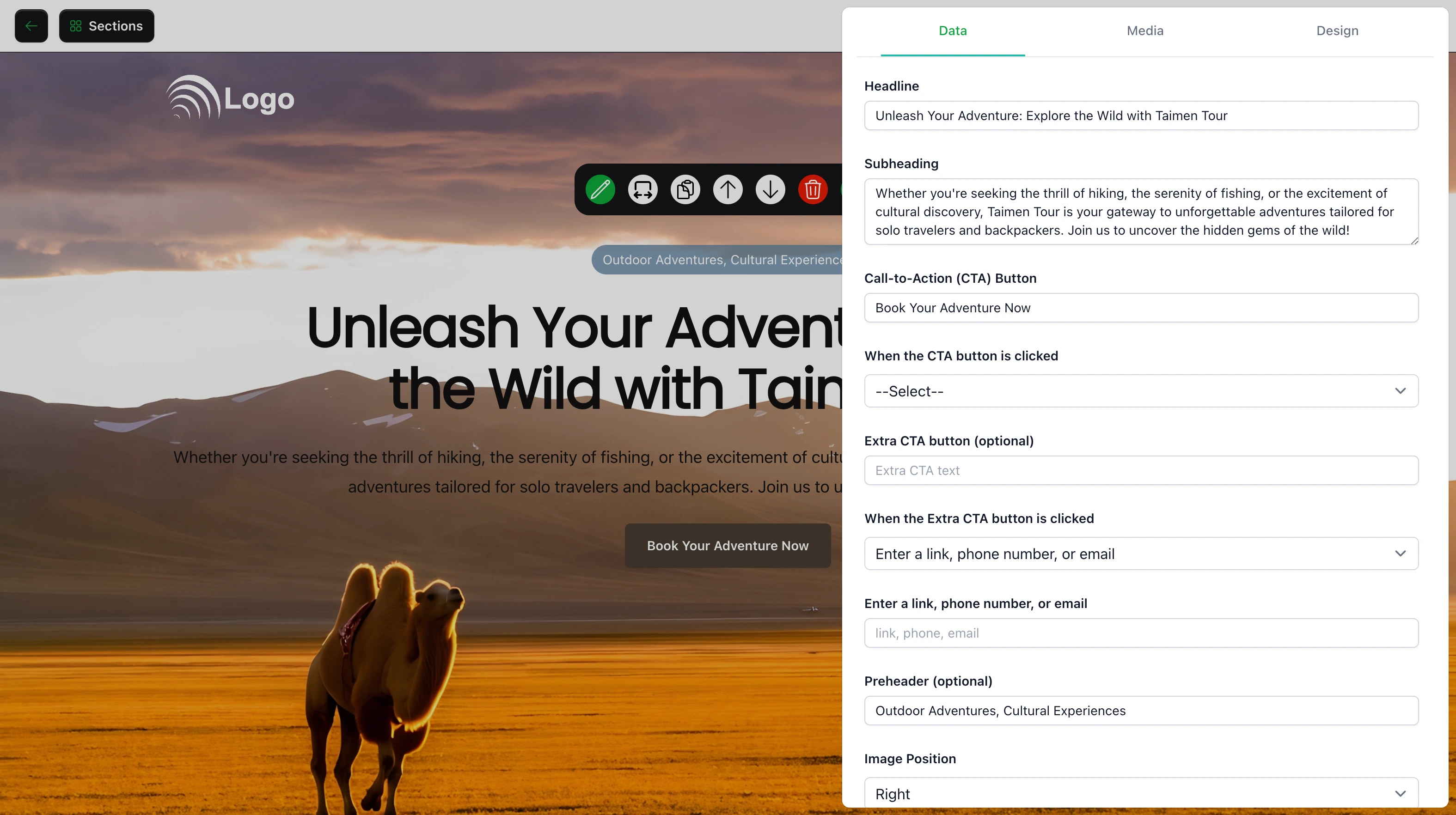 Webfluss Customize CTA and sections